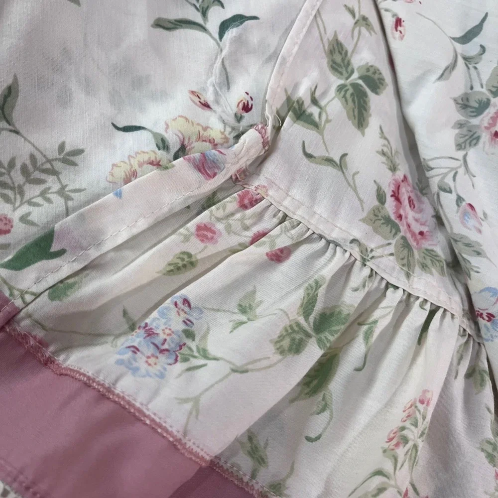 Vtg JCPenney Floral Ruffle Lace Curtain Panels 50x84 Pink Rose Cottagecore 2pc